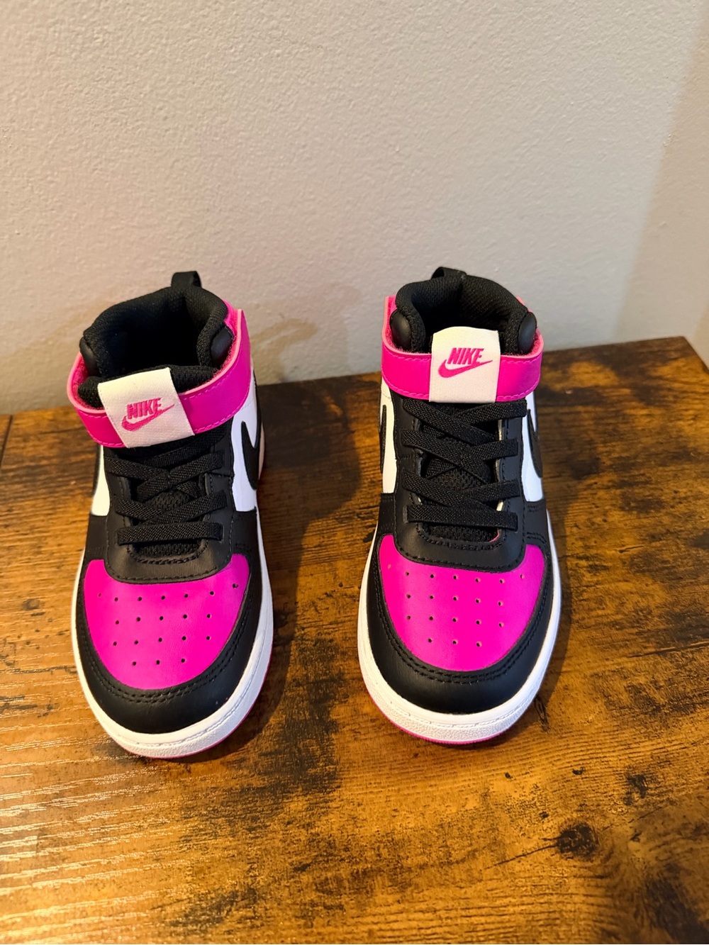 Nike Girls Court Borough Mid 2 Hot Pink Black White High Top Sneakers 10C